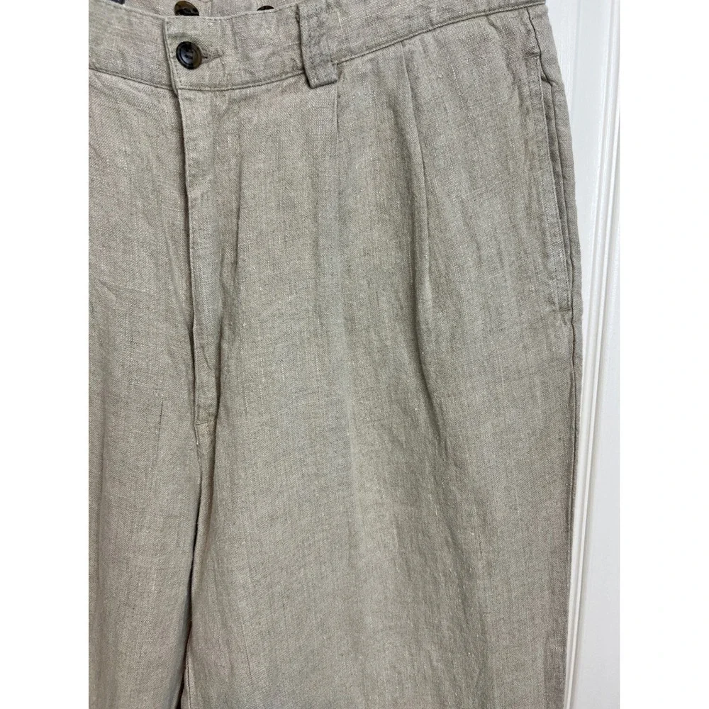 Gap Linen Easy Fit Pants Mens 34x32 Pleated Full Leg Cuffed 112203-01-1 Tan G18